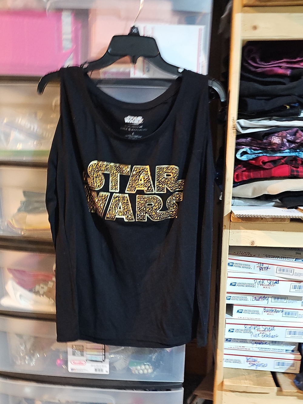 Rock & Republic Black Long Sleeve Tee with Gold Star Wars Logo